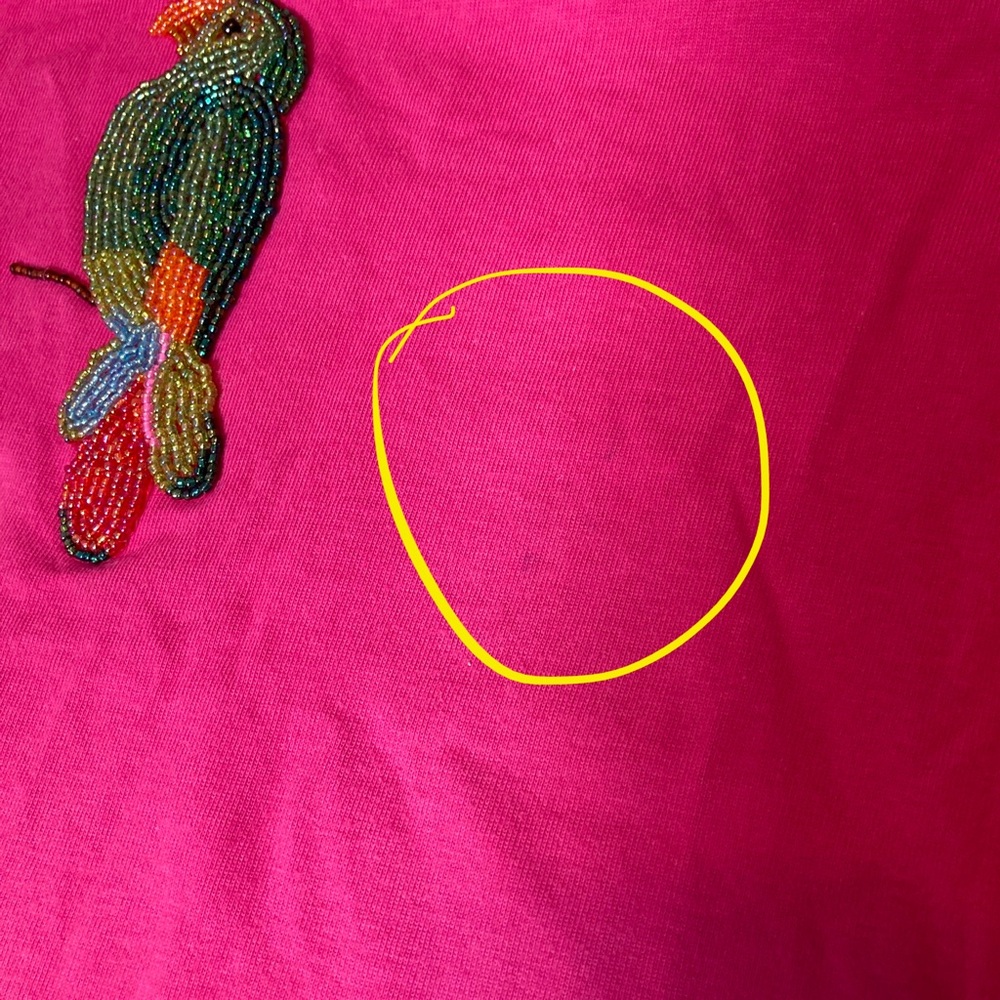 Quacker Factory Pink Cotton Short Sleeve Tee with Beaded Parrot - Picture 8 of 16